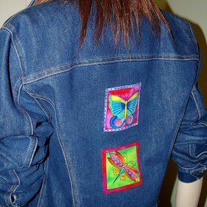 Embellished Gap Denim Jean Jacket - Laurel Burch Butterfly Appliques - Size M